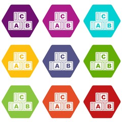 ABC cubes icon set many color hexahedron isolated on white vector illustration