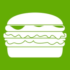 Burger icon white isolated on green background. Vector illustration