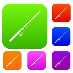 Rod and reel set icon in different colors isolated vector illustration. Premium collection