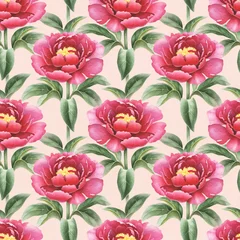 Foto op Plexiglas Watercolor peony flowers illustration. Seamless pattern © Aleksandra Smirnova