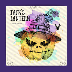 Halloween hand drawing pumpkin Jack Lantern vector illustration. Halloween greeting card