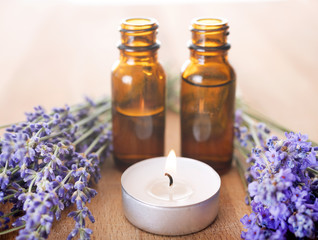 Fototapeta na wymiar lavender and essential oils