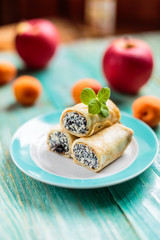 Pancakes with cottage cheese and poppy seeds