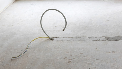 New electricity and gas pipe in a concrete floor
