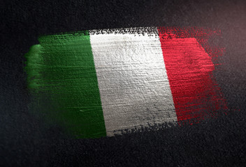 Italy Flag Made of Metallic Brush Paint on Grunge Dark Wall - 218907329