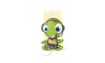 Character. Sea turtle - gamer. Fun art 