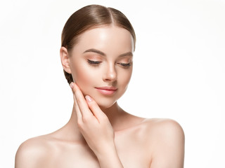 Beautiful woman skin healthy cosmetology pure makeup female girl 
