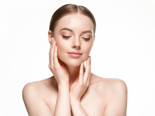 Beautiful woman skin healthy cosmetology pure makeup female girl 