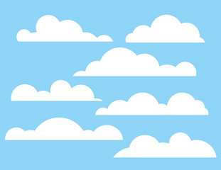 Vector colorful flat style illustration of a fluffy clouds on a background of a blue sky. The midday sky with clouds