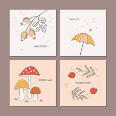 Set of autumnal greeting cards
