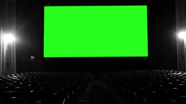 Movie Screen with Green Screen. The Lights Get Off. BW Tone. You can replace green screen with the footage or picture you want with “Keying” effect in AE  (check out tutorials on YouTube).