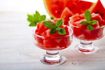 Pieces of watermelon and mint