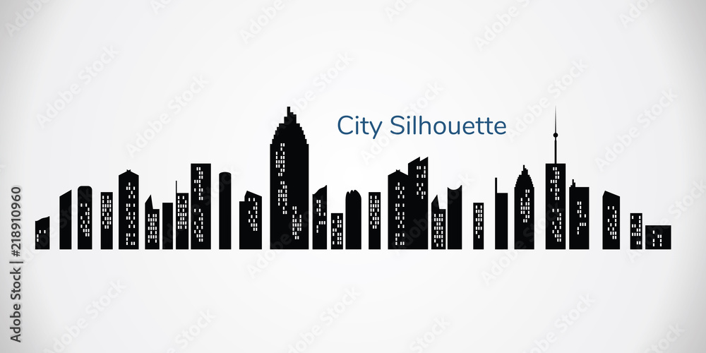 Wall mural Vector city silhouette. Night town on transparent background. City landscape