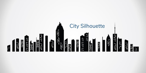 Obraz premium Vector city silhouette. Night town on transparent background. City landscape