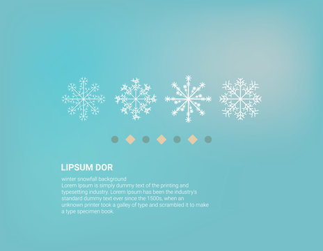 Winter background design of white snowflake with copy space Snowfall frozen poster. Color background. Vector illustration