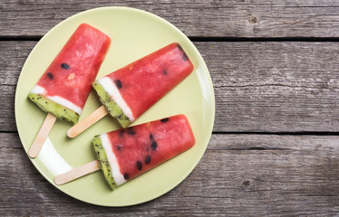 Homemade popsicle with watermelon
