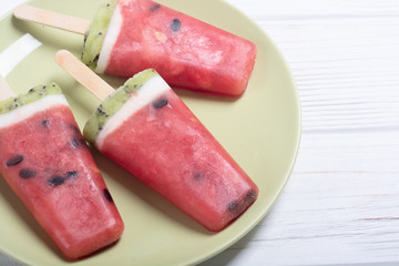 Homemade popsicle with watermelon