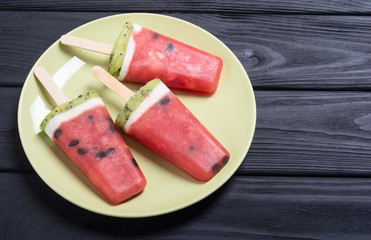Homemade popsicle with watermelon