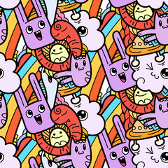 Funny doodle monsters seamless pattern for prints, designs and coloring books