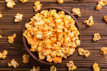 Yellow cheese popcorn in bowl