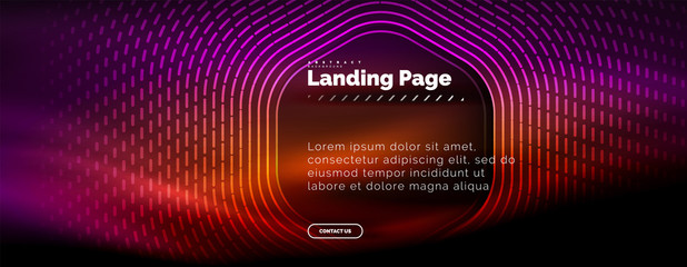 Neon glowing techno hexagon shape lines, hi-tech futuristic abstract background, landing page template