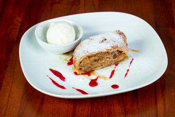 Apple strudel with ice-cream