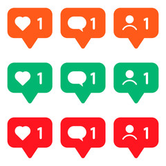 set of multicolored icons for social networks. Like, message and user. vector illustration