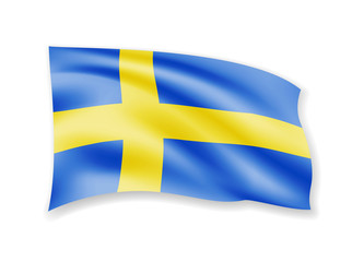 Waving Sweden flag on white. Flag in the wind.