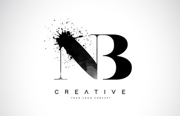 NB N B Letter Logo Design with Black Ink Watercolor Splash Spill Vector.