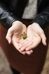 Girl Holding Acorn Nut