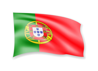 Waving Portugal flag on white. Flag in the wind.