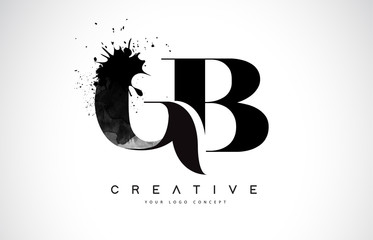 GB G B Letter Logo Design with Black Ink Watercolor Splash Spill Vector - obrazy, fototapety, plakaty