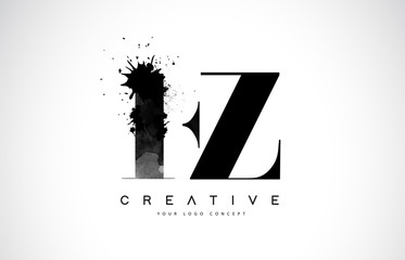 FZ F Z Letter Logo Design with Black Ink Watercolor Splash Spill Vector