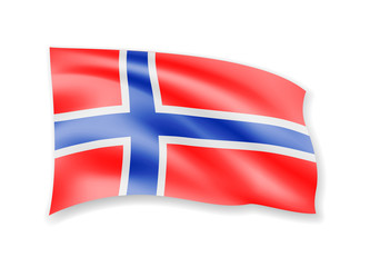 Waving Norway flag on white. Flag in the wind.