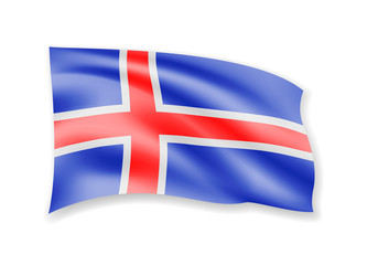 Waving Iceland flag on white. Flag in the wind.