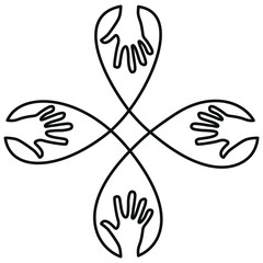 Fototapeta premium circle Hands logo template. Concept logotype design for the team, teamwork, fund, association, community, charity and volunteer, social project and etc. Vector graphic illustration in black 