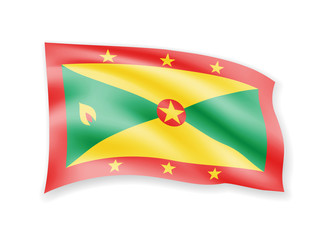 Waving Grenada flag on white. Flag in the wind.