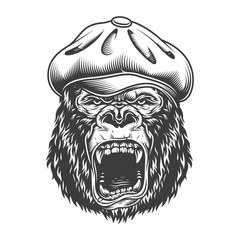 Angry gorilla in monochrome style