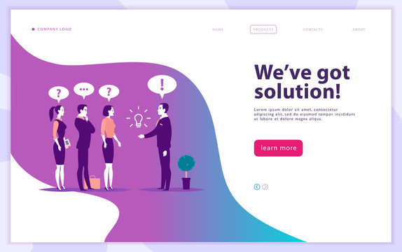 Vector web page design template - complex business solution, project support, online consult, modern technology, service, time management, planning. Landing page. Mobile app. Flat concept illustration