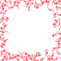 British pound notes falling. Sparse GBP bills on white background. United Kingdom money. Attractive 