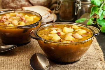 White bean soup with potatoes and bacon