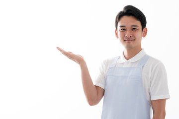 介護士、エプロン、案内、笑顔、紹介