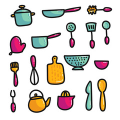 Doodle cartoon kitchen elements