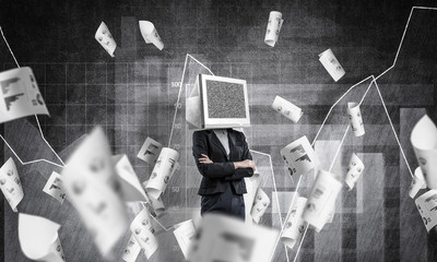 Business woman with monitor instead of head.