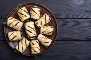 Grilled eggplant (aubergine) rolls with cream cheese