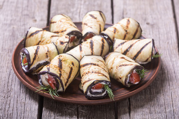Grilled eggplant (aubergine) rolls with cream cheese