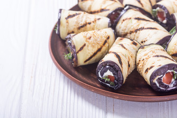 Grilled eggplant (aubergine) rolls with cream cheese