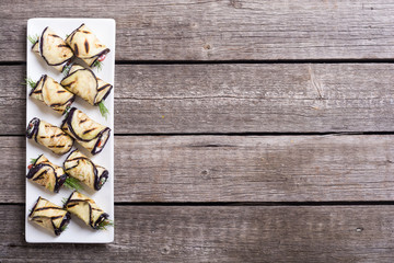 Grilled eggplant (aubergine) rolls with cream cheese