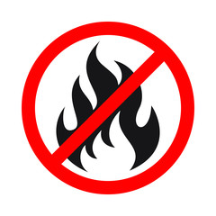 No fire sign. No flame icon. Prohibition sign stop fire. Abstract isolated symbol on white background. Vector illustration