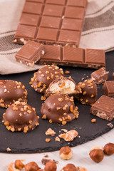 Chocolate truffles with caramel cream filling. 